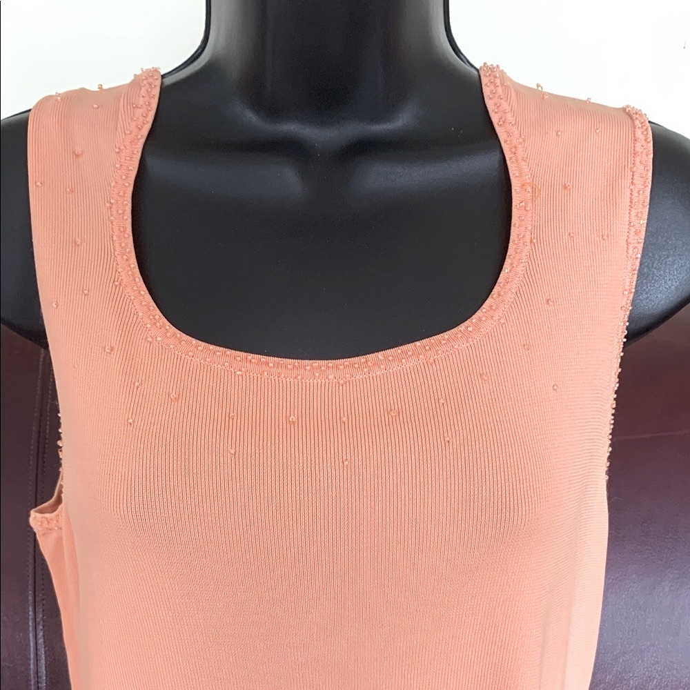 Nice Orange color rayon Knit Beaded Tank Top Squareish round neck US size M